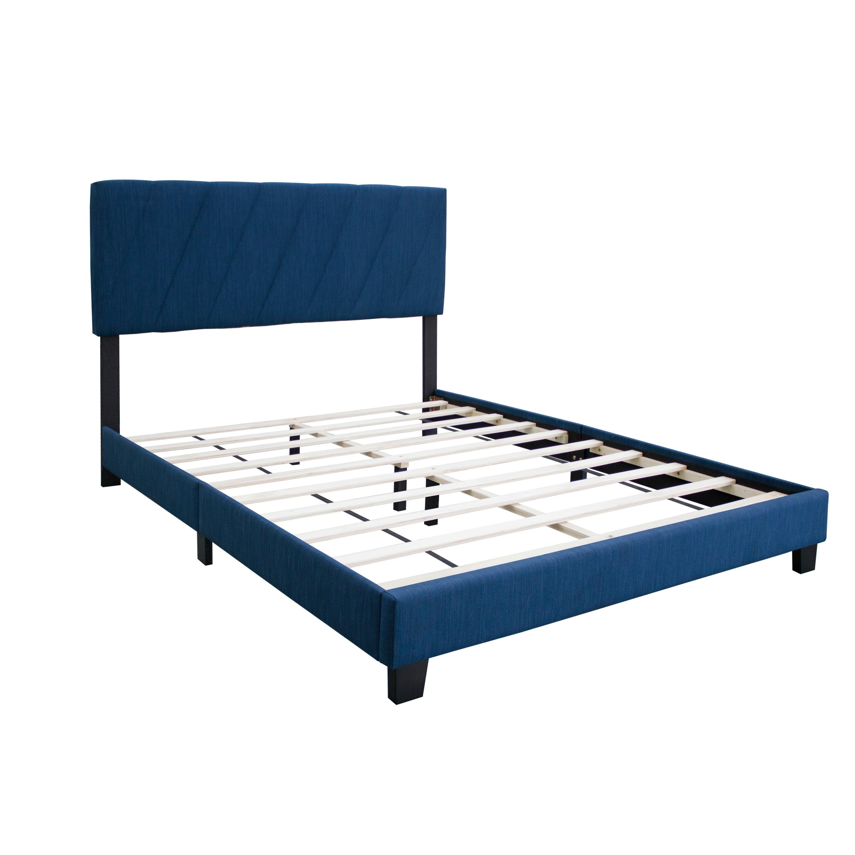 🆓🚛 Queen Adjustable Upholstered Bed Frame, Modern Minimalist Top Styles, Blue