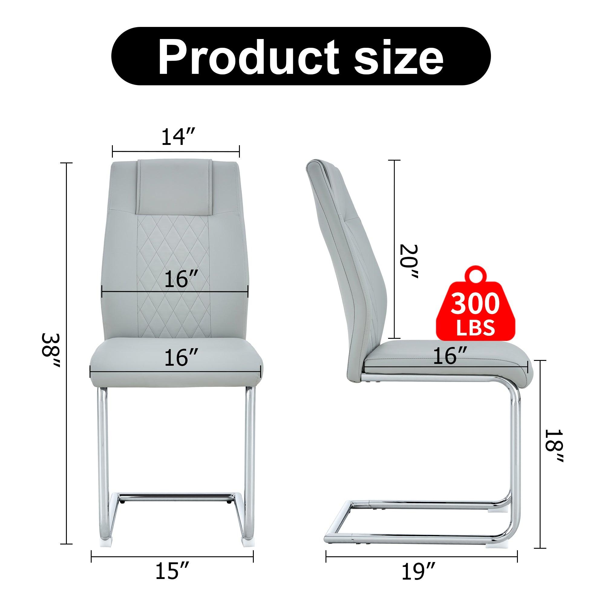 Equipped with faux leather cushioned seats - living room chairs with metal legs, suitable for kitchen, living room, bedroom, and dining room side chairs, set of 4 (light gray+PU Leather)C-001