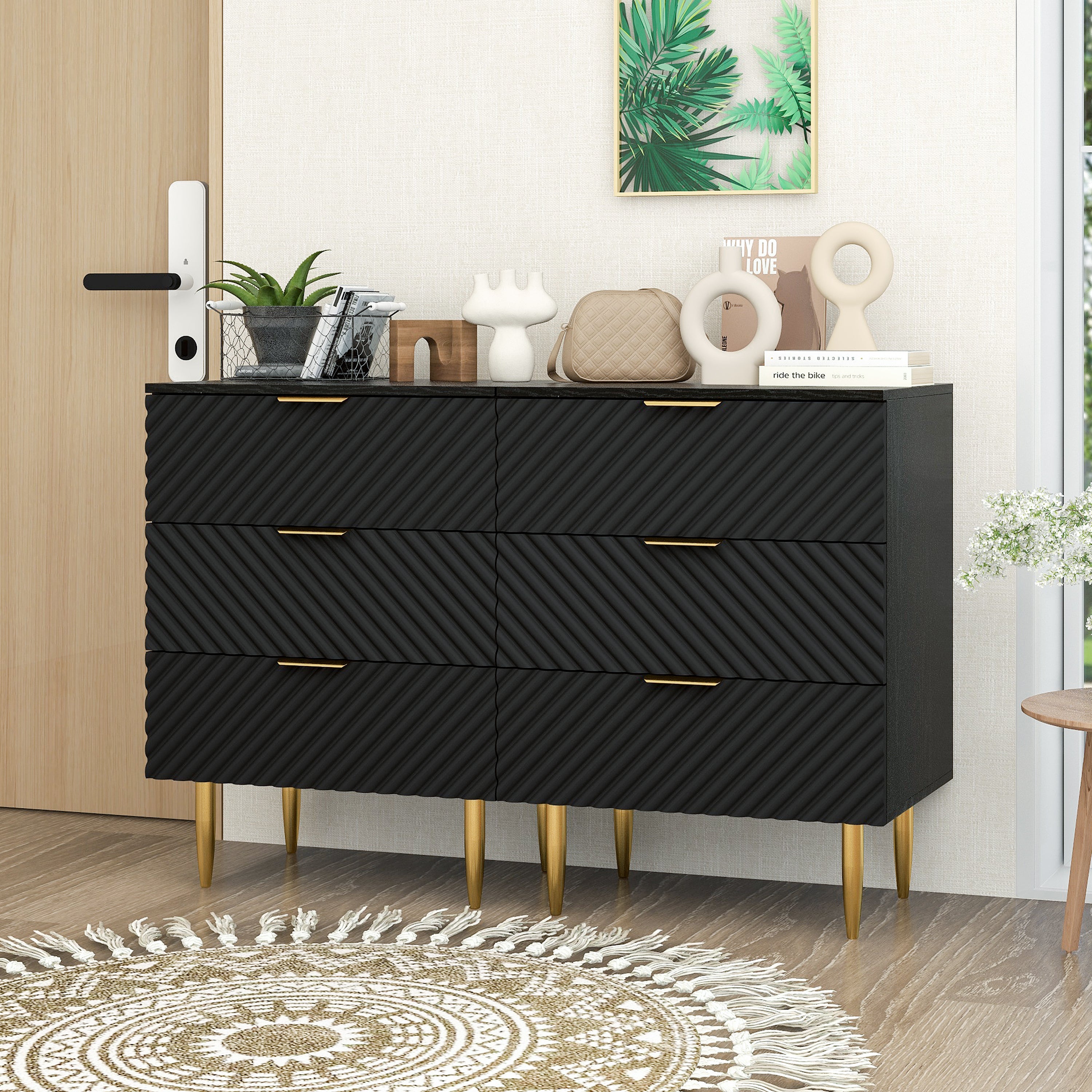 🆓🚛 3 Drawer Cabinet, Accent Storage Cabinet, Suitable for Bedroom, Living Room, Study, Black