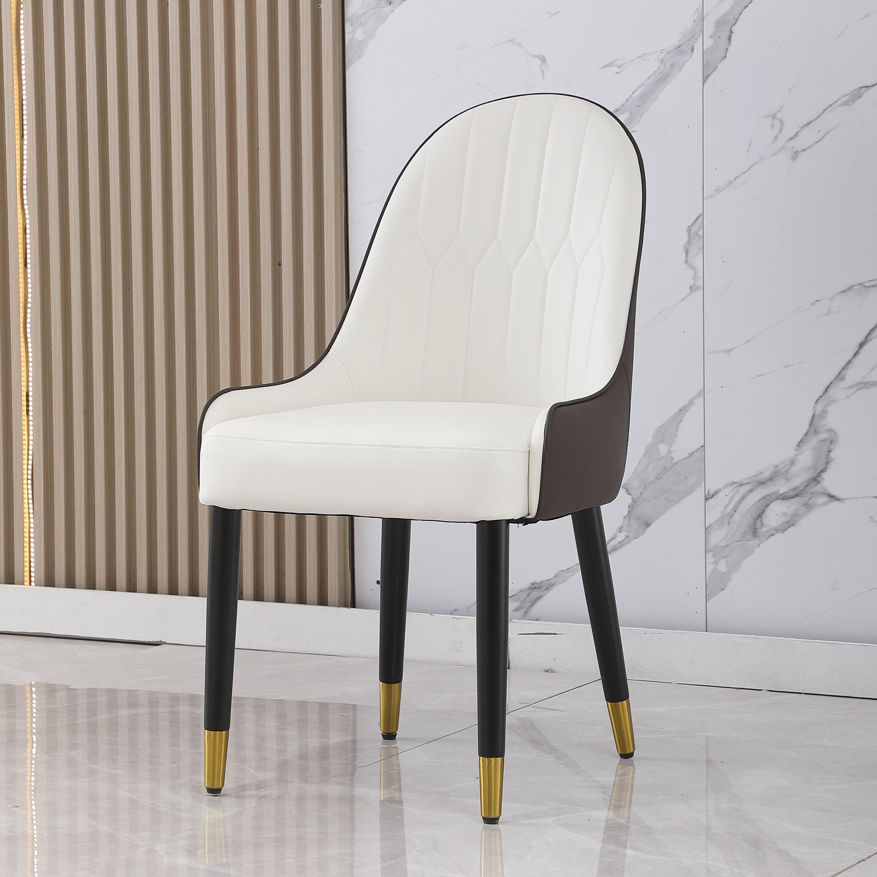 Dining Chair with PU Leather White solid wood metal legs (Set of 2)