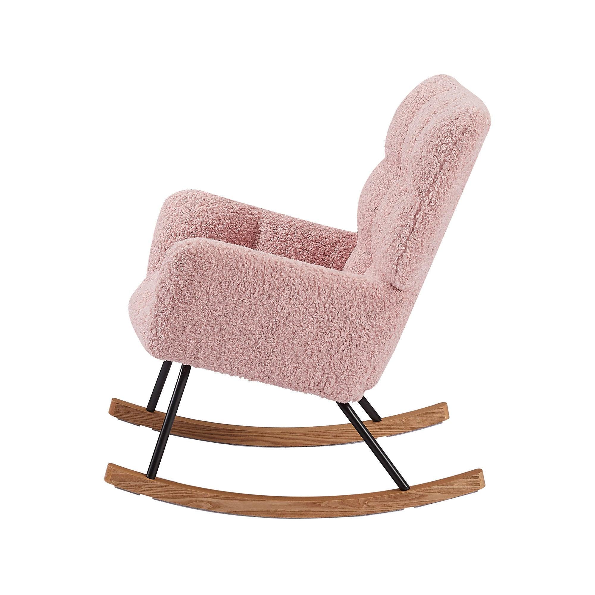 🆓🚛 Rocking Chair, Leisure Sofa Glider Chair, Comfy Upholstered Lounge Chair With High Backrest, for Nursing Baby, Reading, Napping Pink