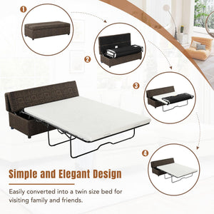 Full Size Folding Ottoman Sleeper Bed with Mattress Convertible Guest Bed Brown