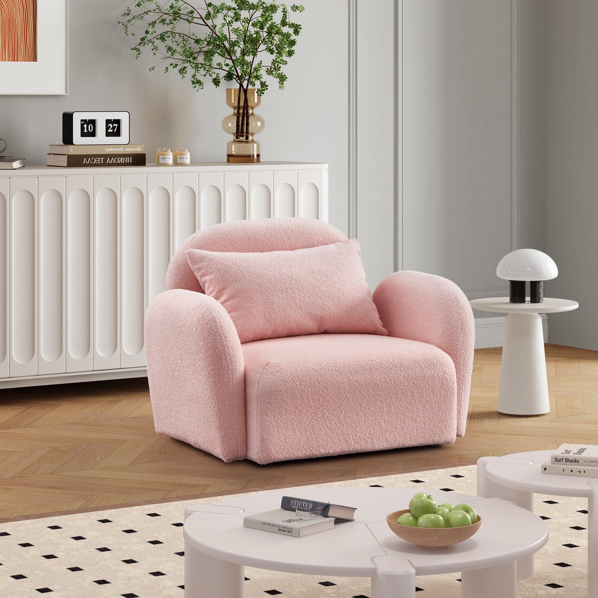 🆓🚛 Living Room Furniture Lazy Sofa Chair Teddy Fabric, Pink