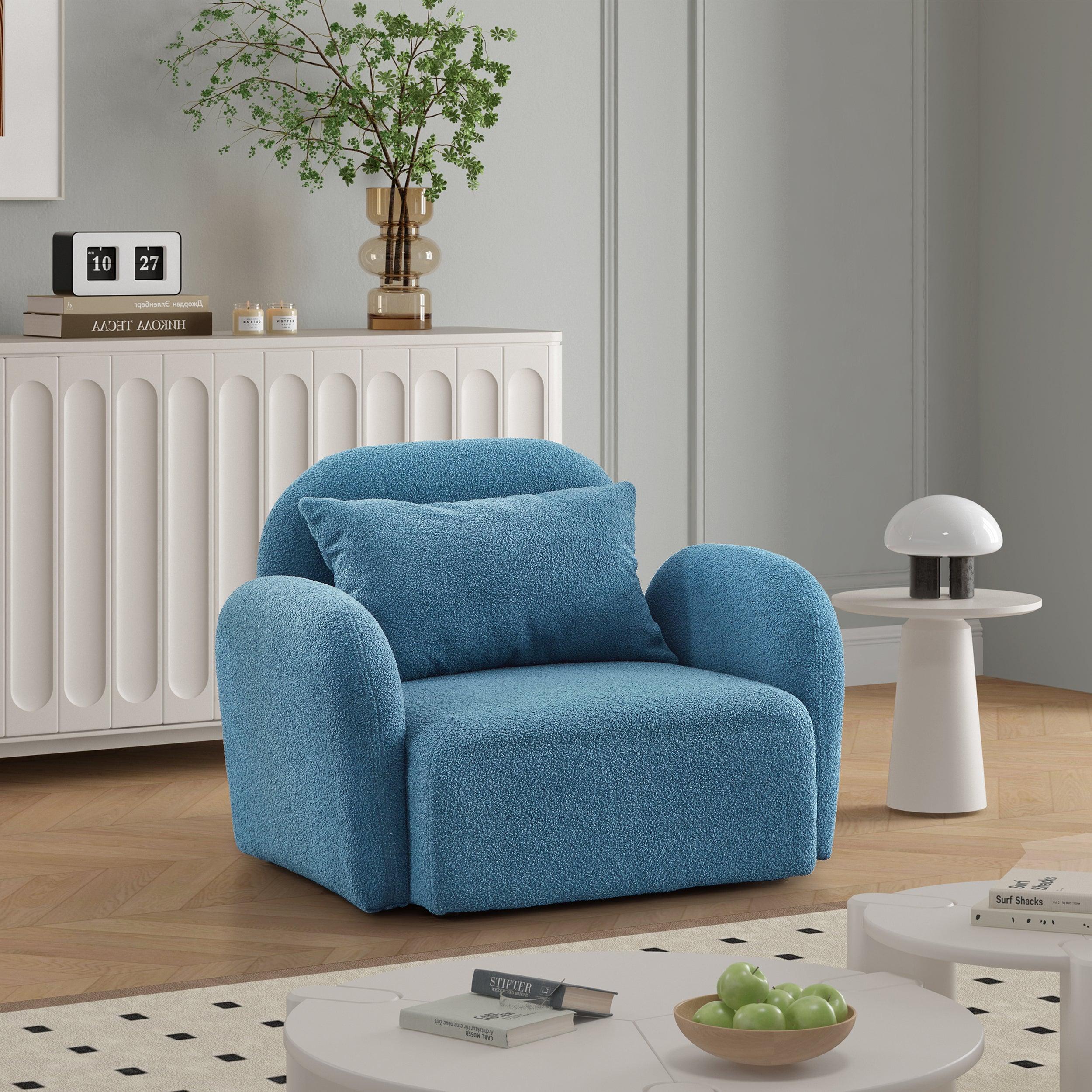 🆓🚛 Living Room Furniture Lazy Sofa Chair Teddy Fabric, Blue