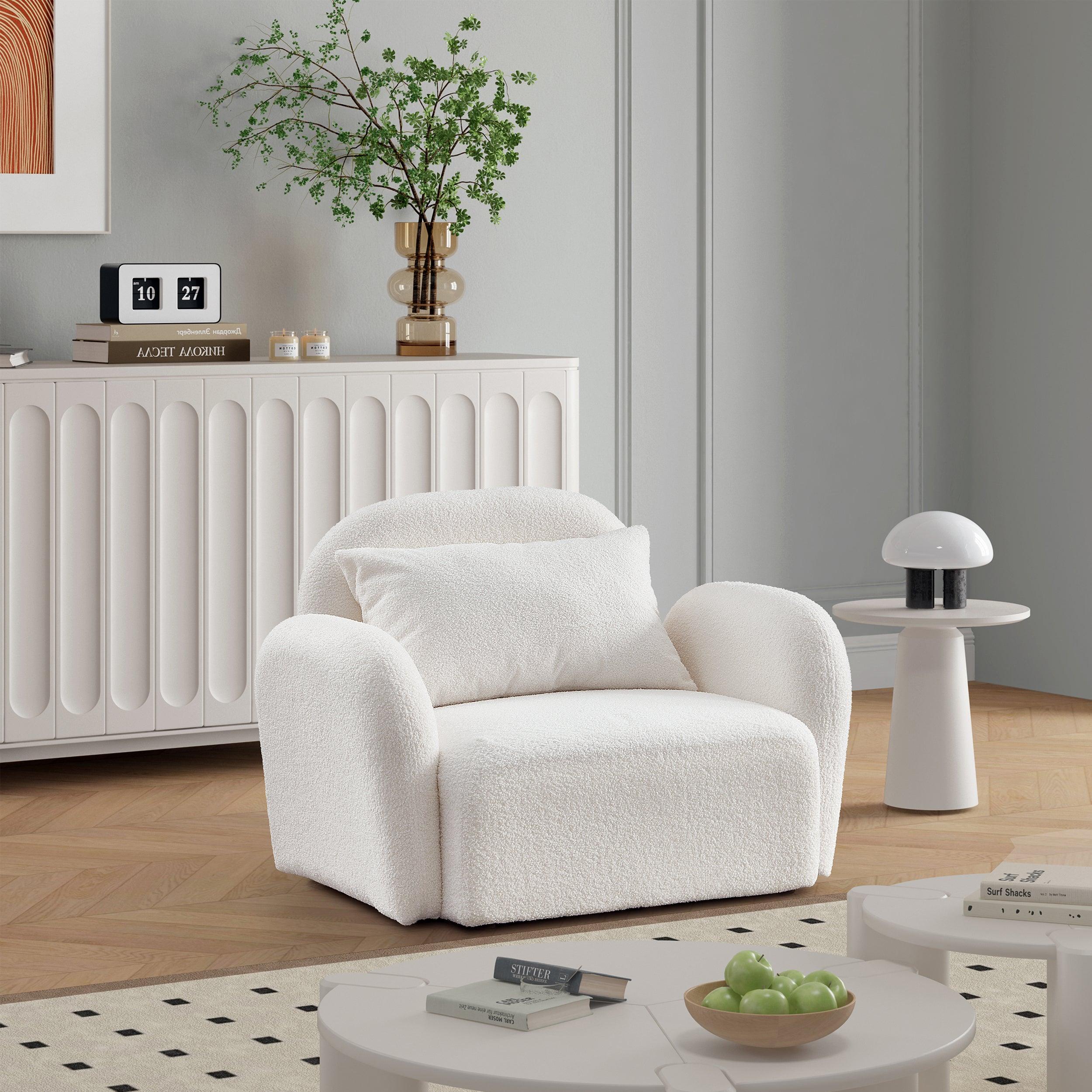 🆓🚛 Living Room Furniture Lazy Sofa Chair Teddy Fabric, White