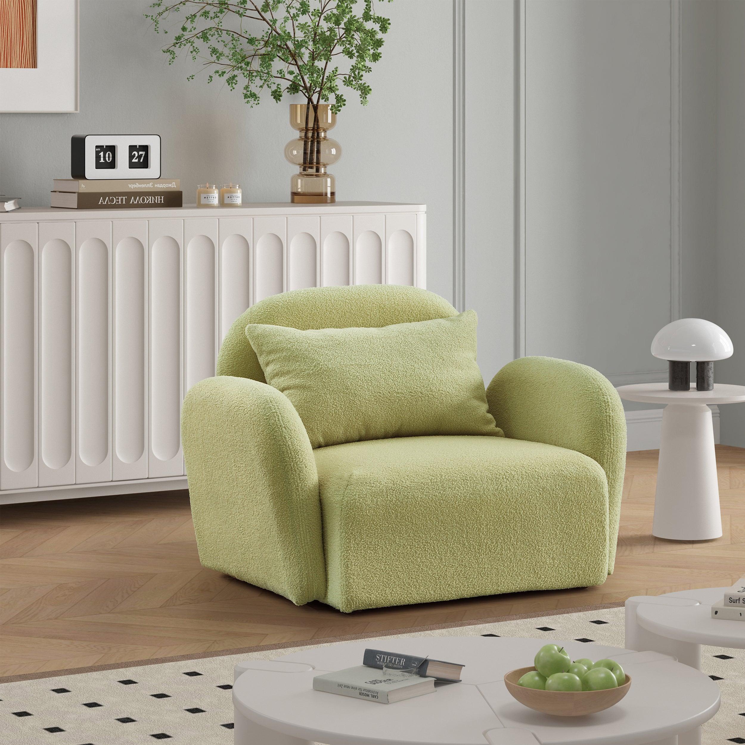 🆓🚛 Living Room Furniture Lazy Sofa Chair Teddy Fabric, Light Green