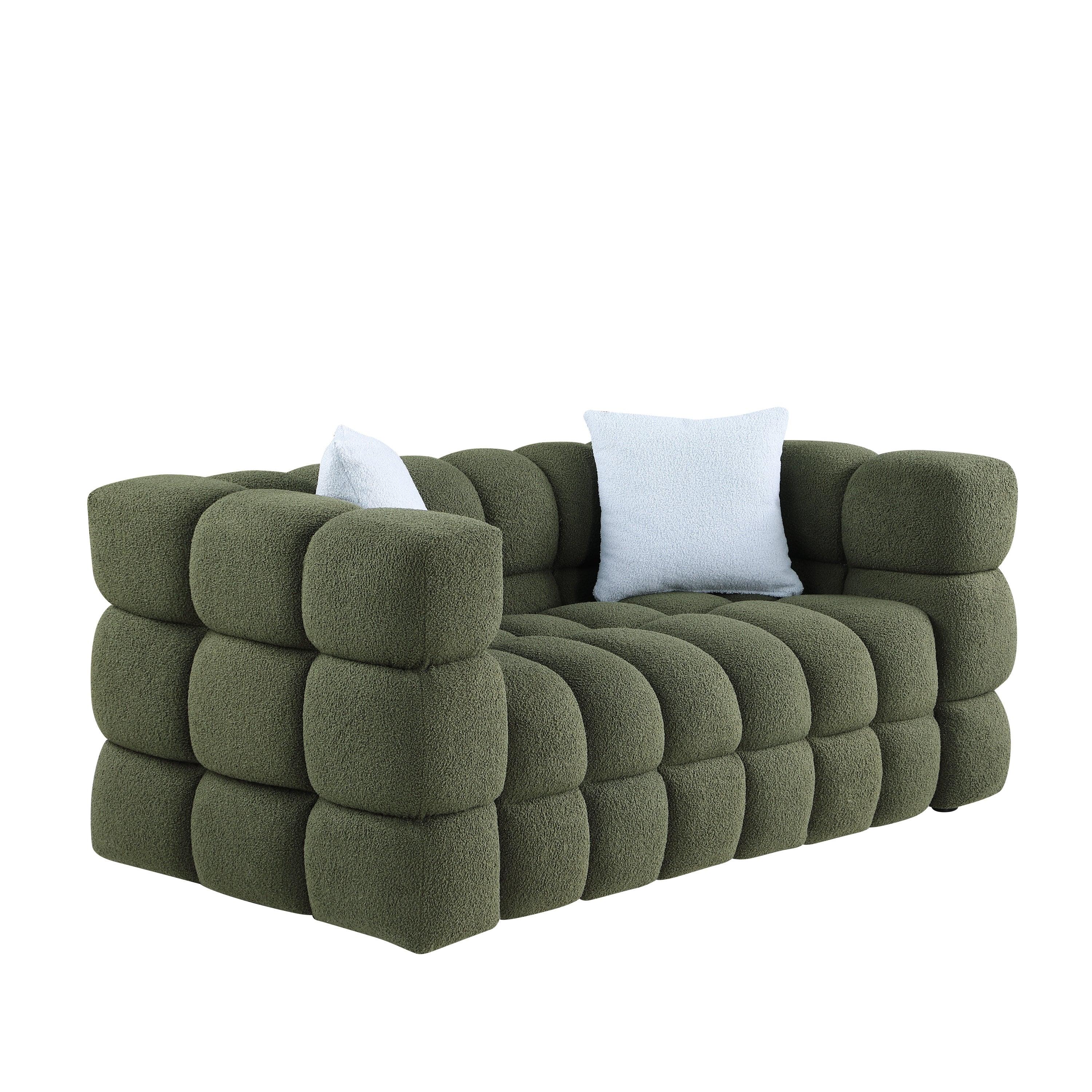 🆓🚛 62.2" Marshmallow Boucle Sofa, Olive Green
