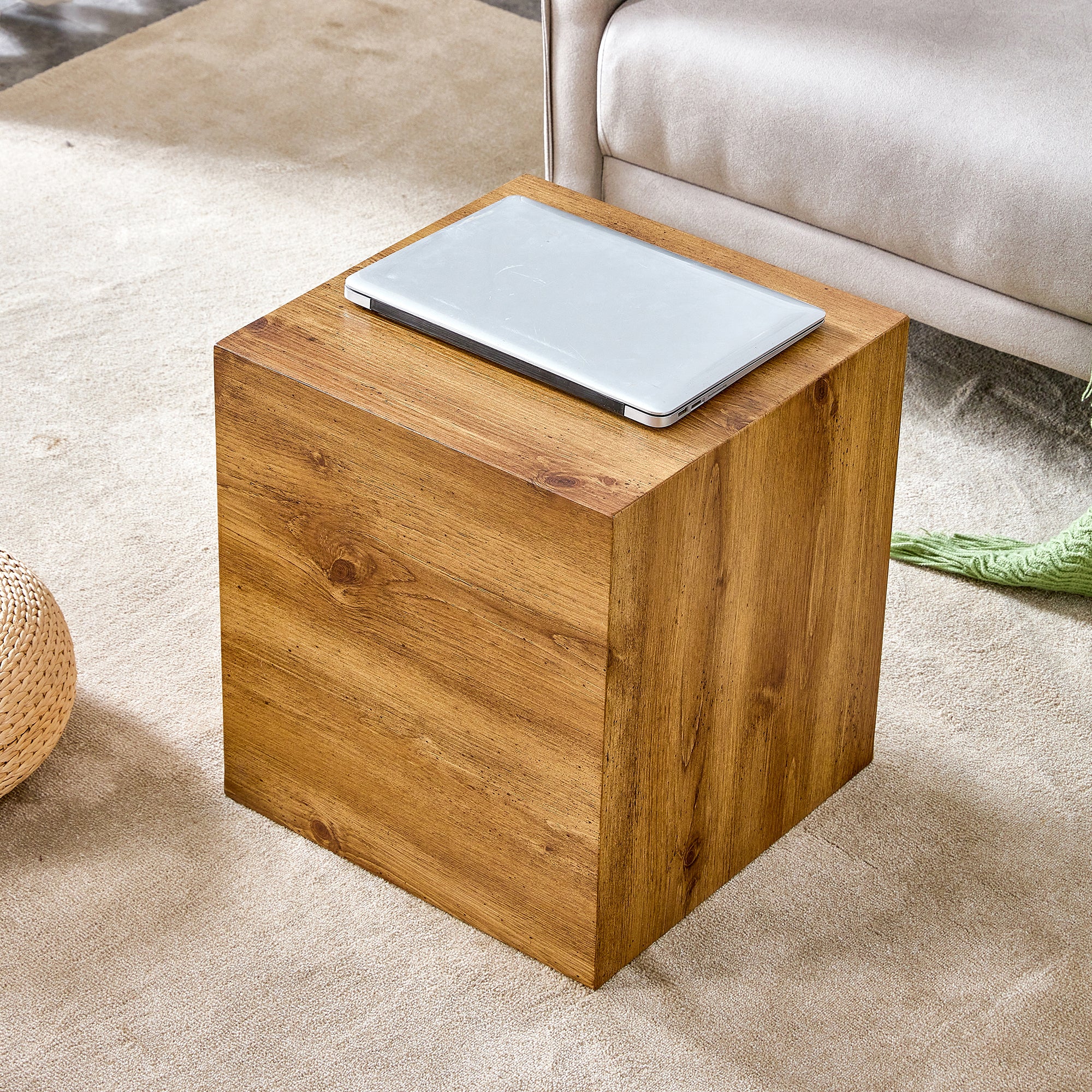 🆓🚛 Modern & Practical Coffee Table Made of Wood Grain Density Board Material 15.7"X15.7"X17.7", Natural
