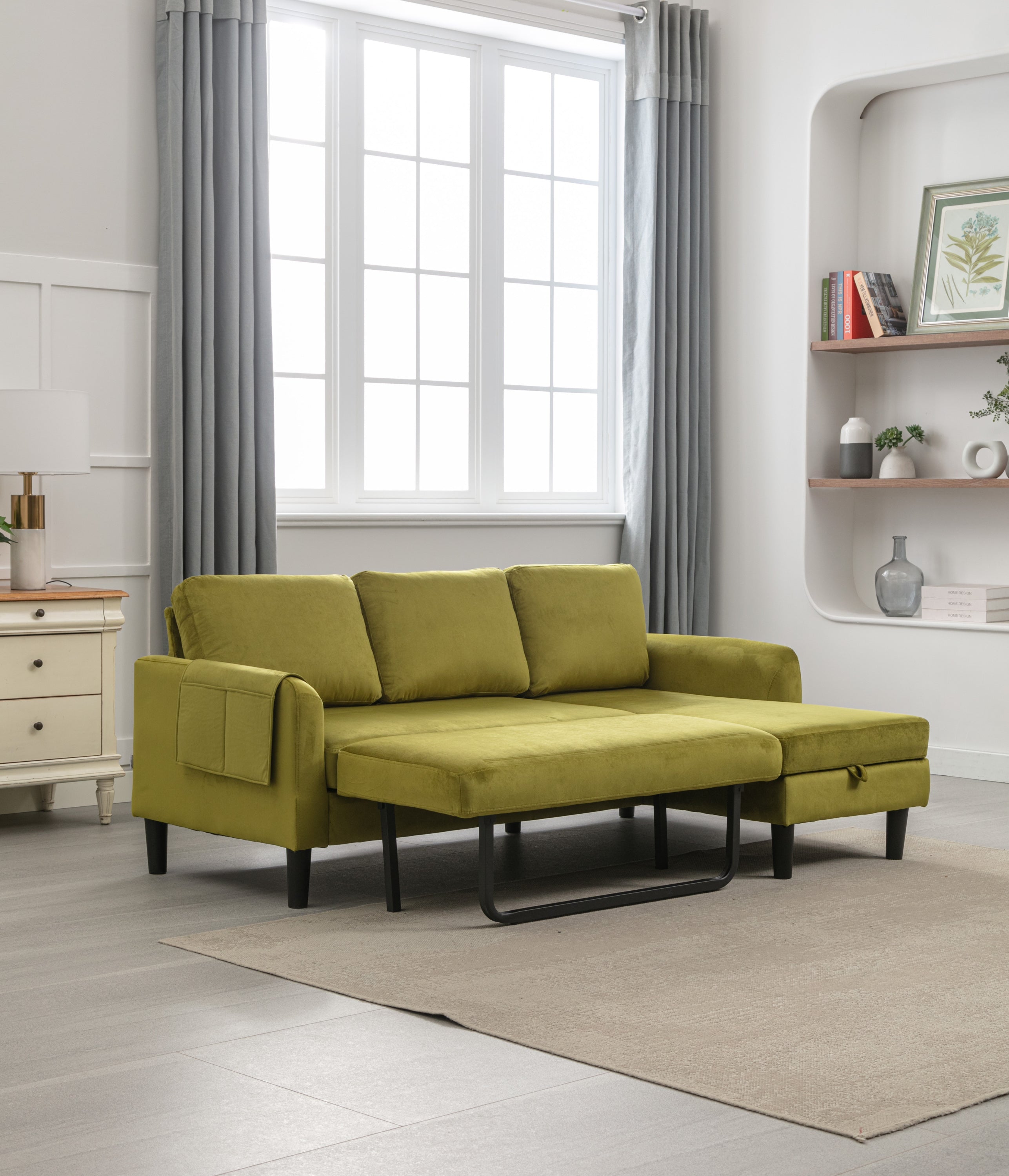 🆓🚛 Sectional Sofa Reversible Sectional Sleeper Sectional Sofa With Storage Chaise, Olive Green