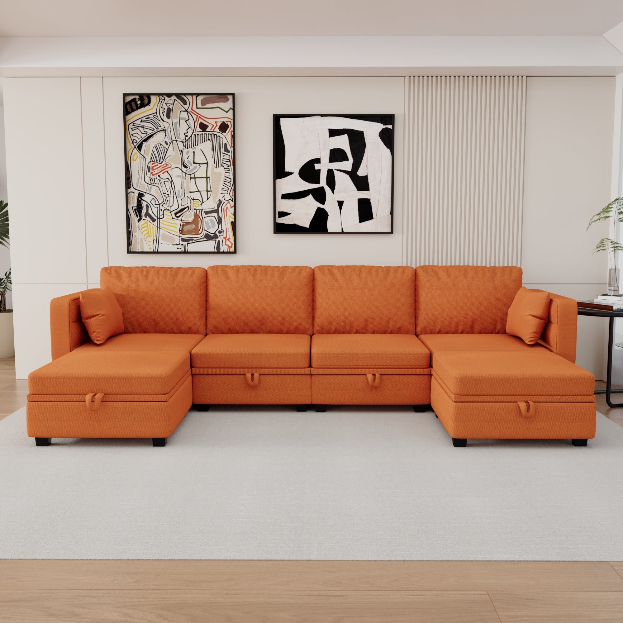 🆓🚛 Modular Sectional Sofa U Shaped Modular Couch With Reversible Chaise Modular Sofa Sectional Couch With Storage Seats, Orange