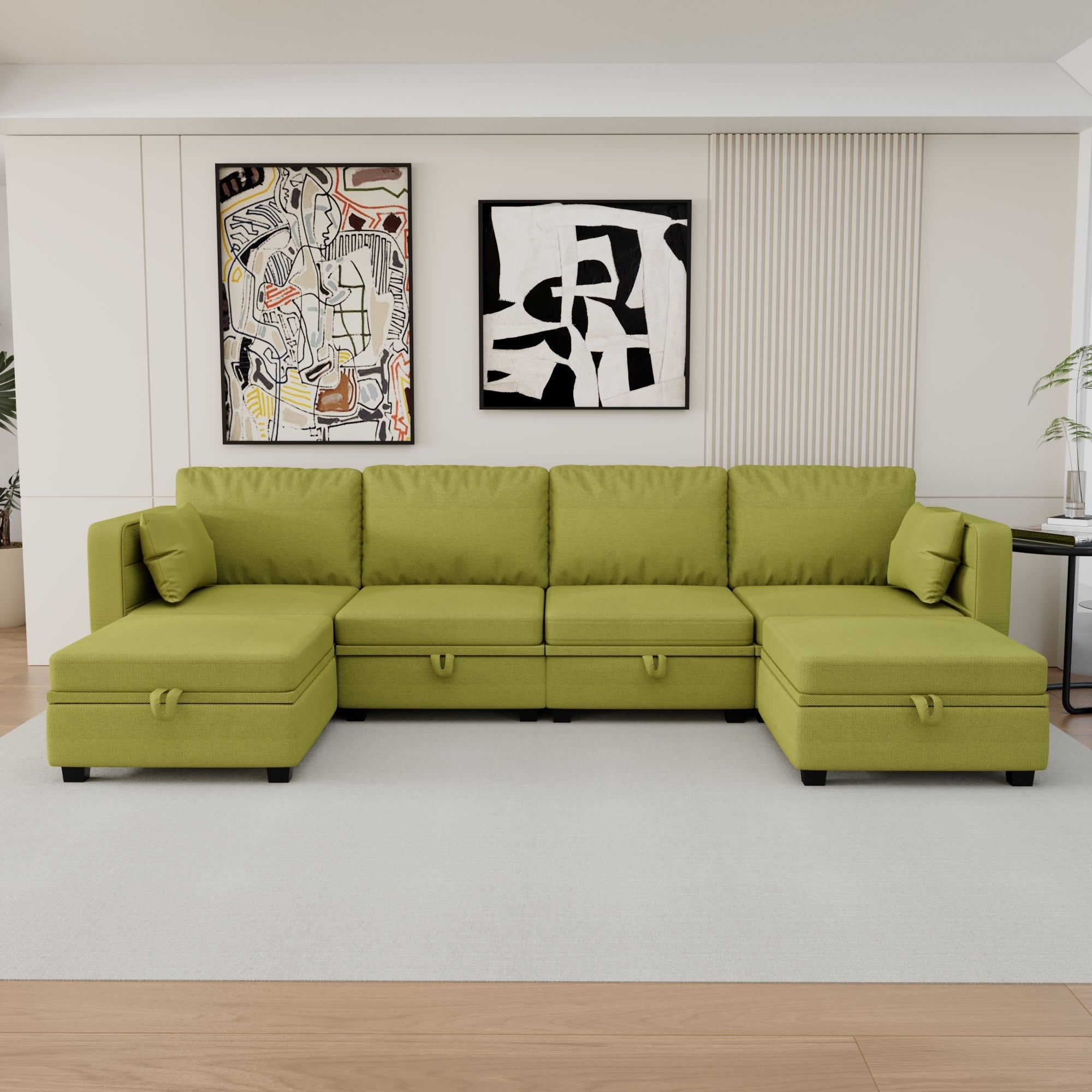 🆓🚛 Modular Sectional Sofa U Shaped Modular Couch With Reversible Chaise Modular Sofa Sectional Couch With Storage Seats, Olive Green