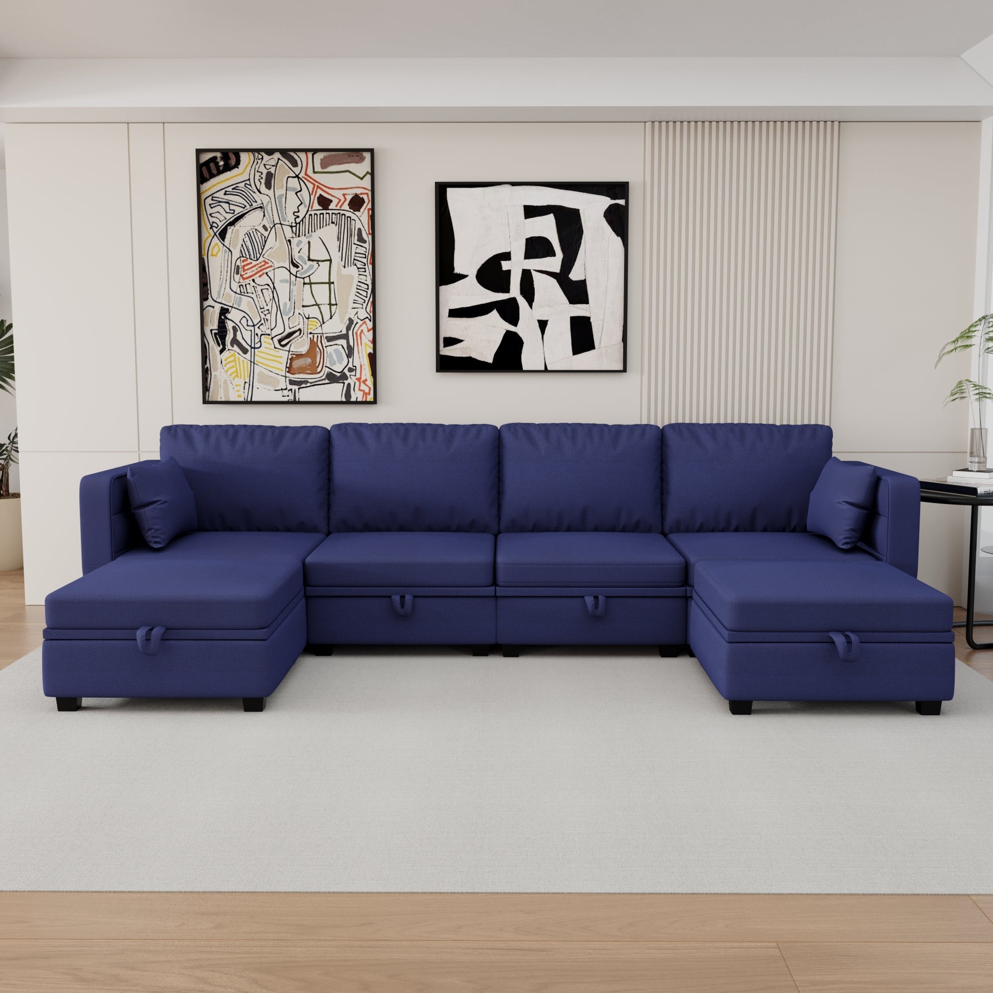 🆓🚛 Modular Sectional Sofa U Shaped Modular Couch With Reversible Chaise Modular Sofa Sectional Couch With Storage Seats, Navy Blue