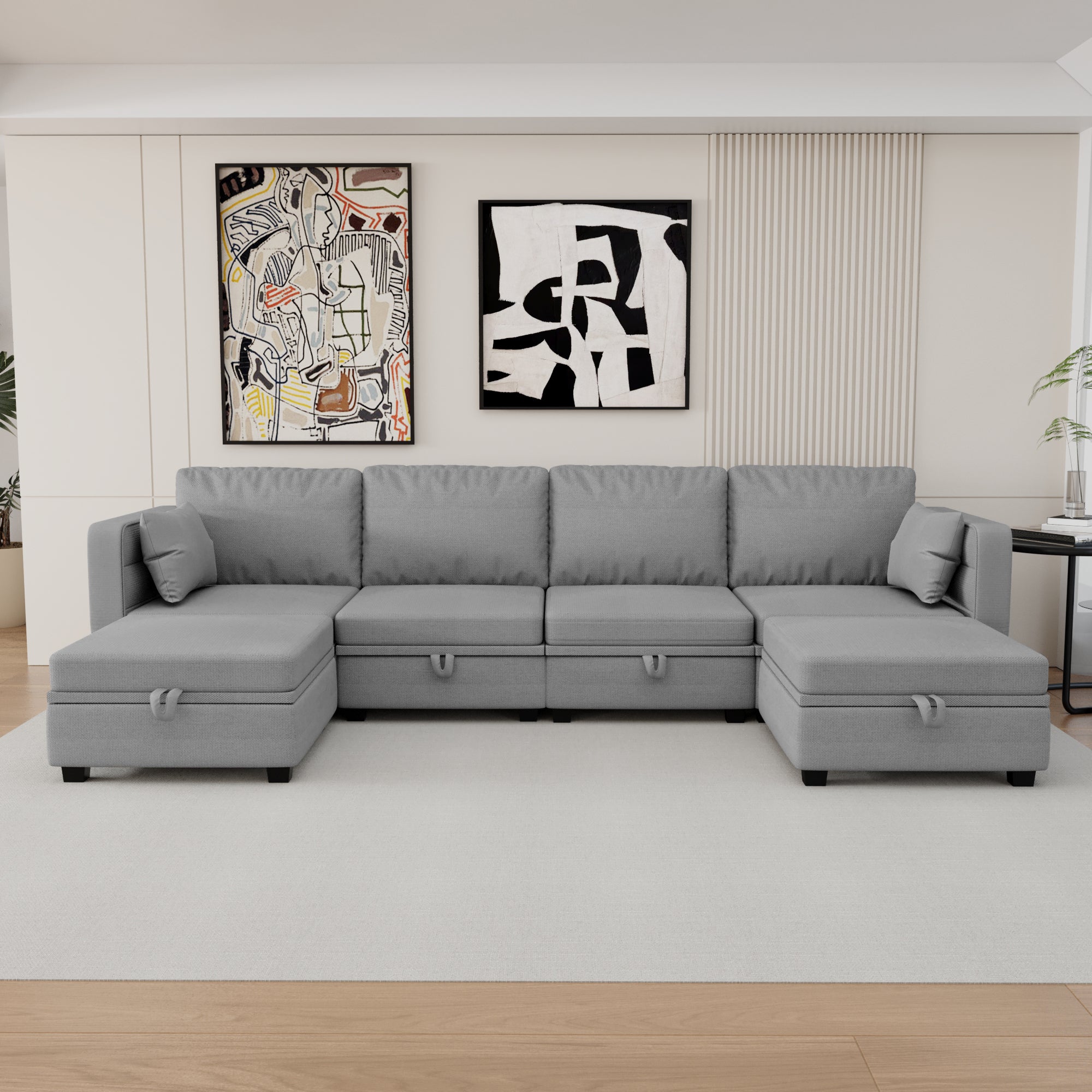 🆓🚛 Modular Sectional Sofa U Shaped Modular Couch With Reversible Chaise Modular Sofa Sectional Couch With Storage Seats, Gray