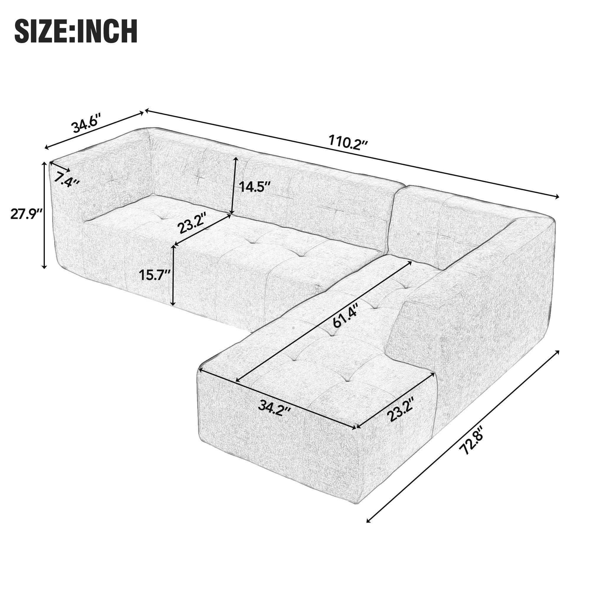 🆓🚛 110.2X72.8" 2 Pcs Modular Combination Living Room Sofa Set, L-Shaped, Dark Gray