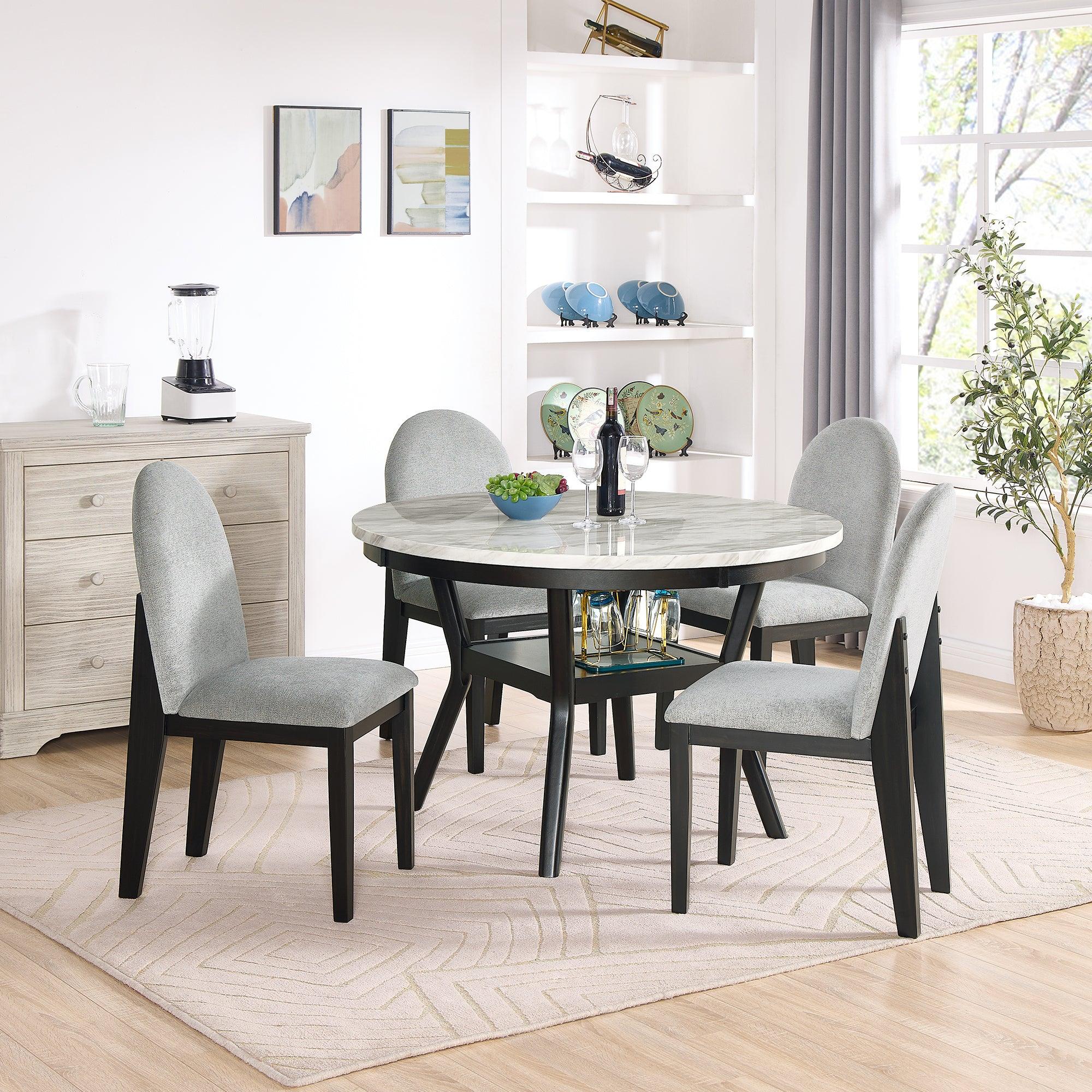 🆓🚛 5 Piece Dining Table & Chair Set, Round Dining Table With 4 Upholstered Chairs