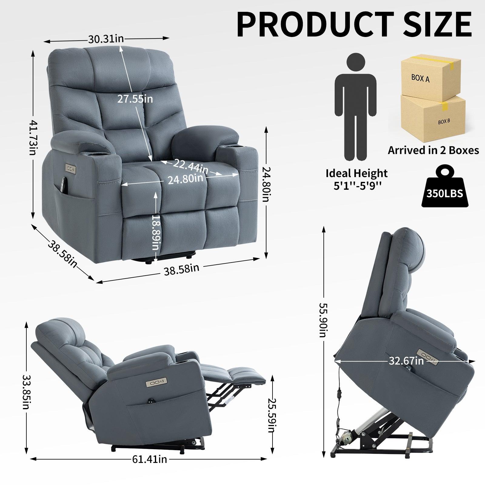 🆓🚛 Okin Motor Up To 350 Lbs Power Lift Recliner Chair, Heavy Duty Motion Mechanism With 8-Point Vibration Massage & Lumbar Heating, Cup Holders, Usb & Type-C Ports, Removable Cushions, Blue