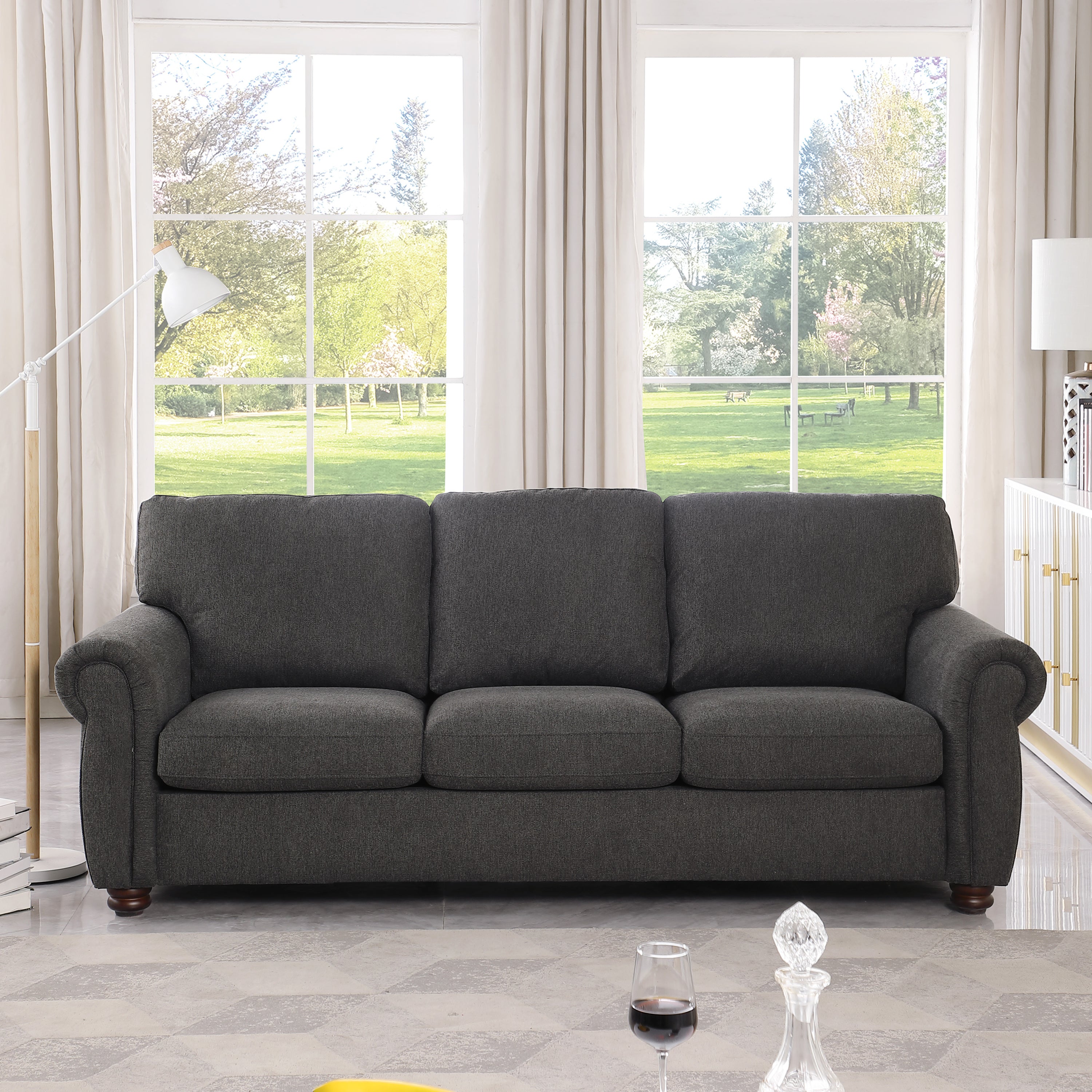 🆓🚛 84.60" 3 Seater Chenille Sofa Couch, Gray