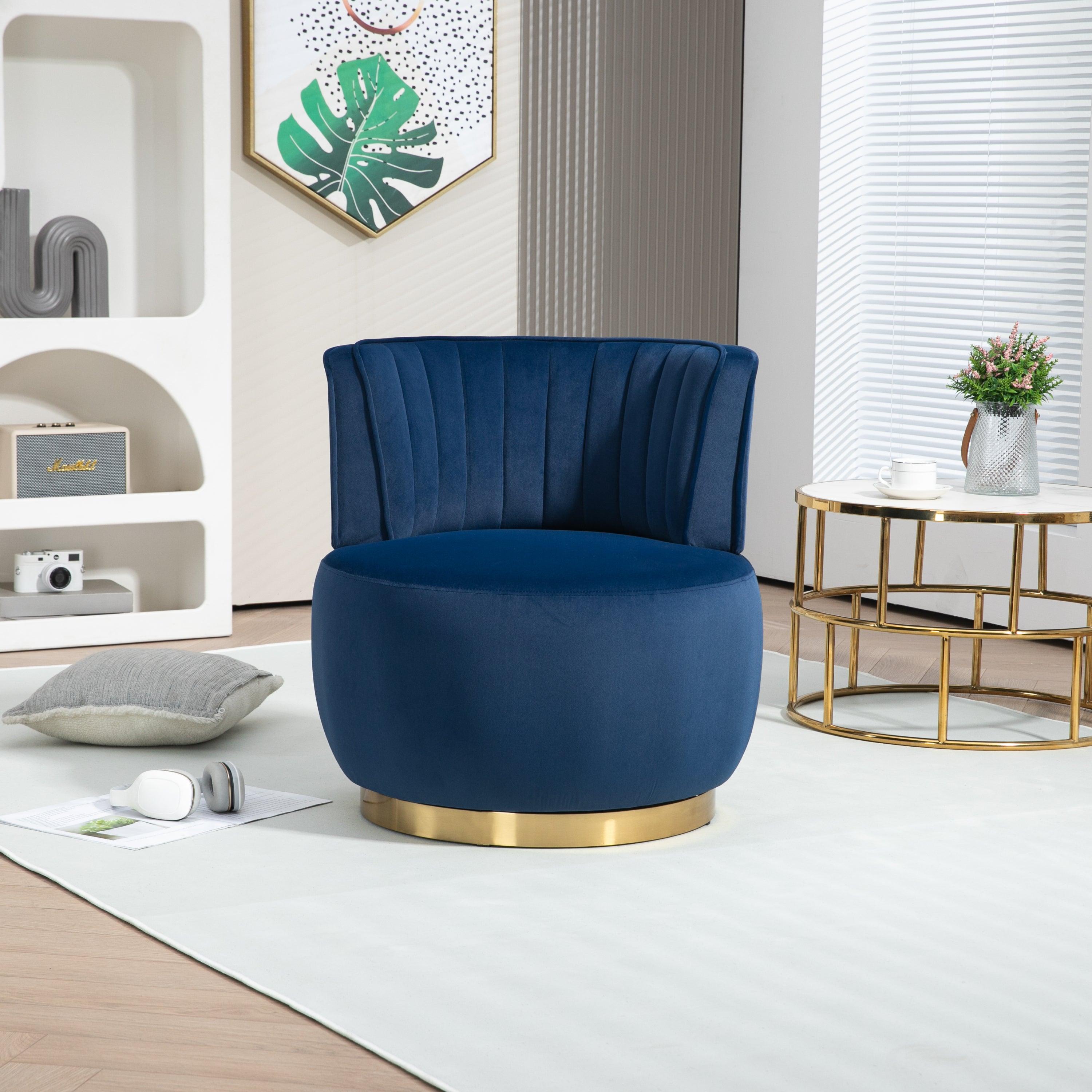 🆓🚛 360 Degree Swivel Cuddle Barrel Accent Round Arm Chair, Blue