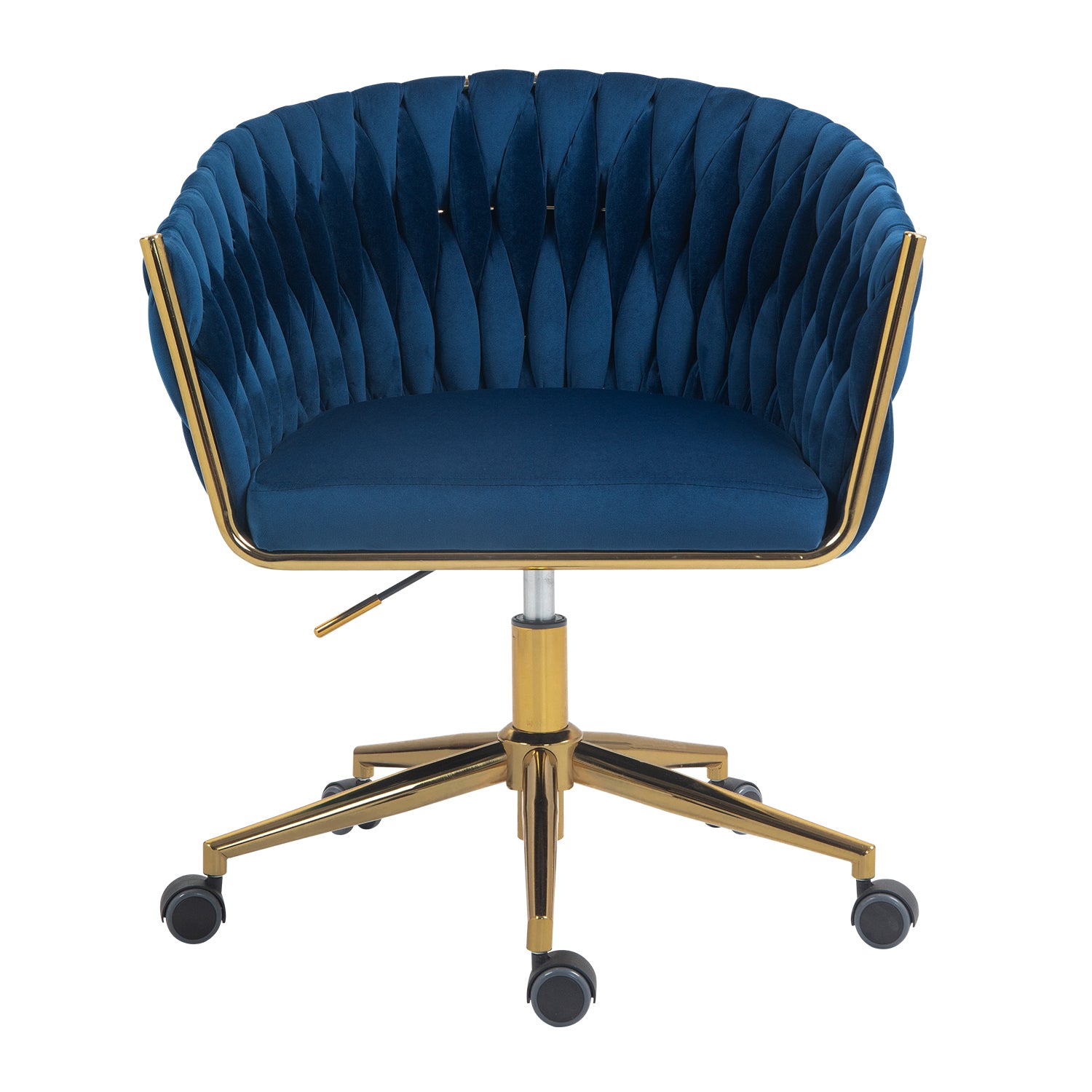 🆓🚛 Modern Design Office Chair, Hand Made Woven Backrest, Height Adjustable, 360° Swivel, Blue