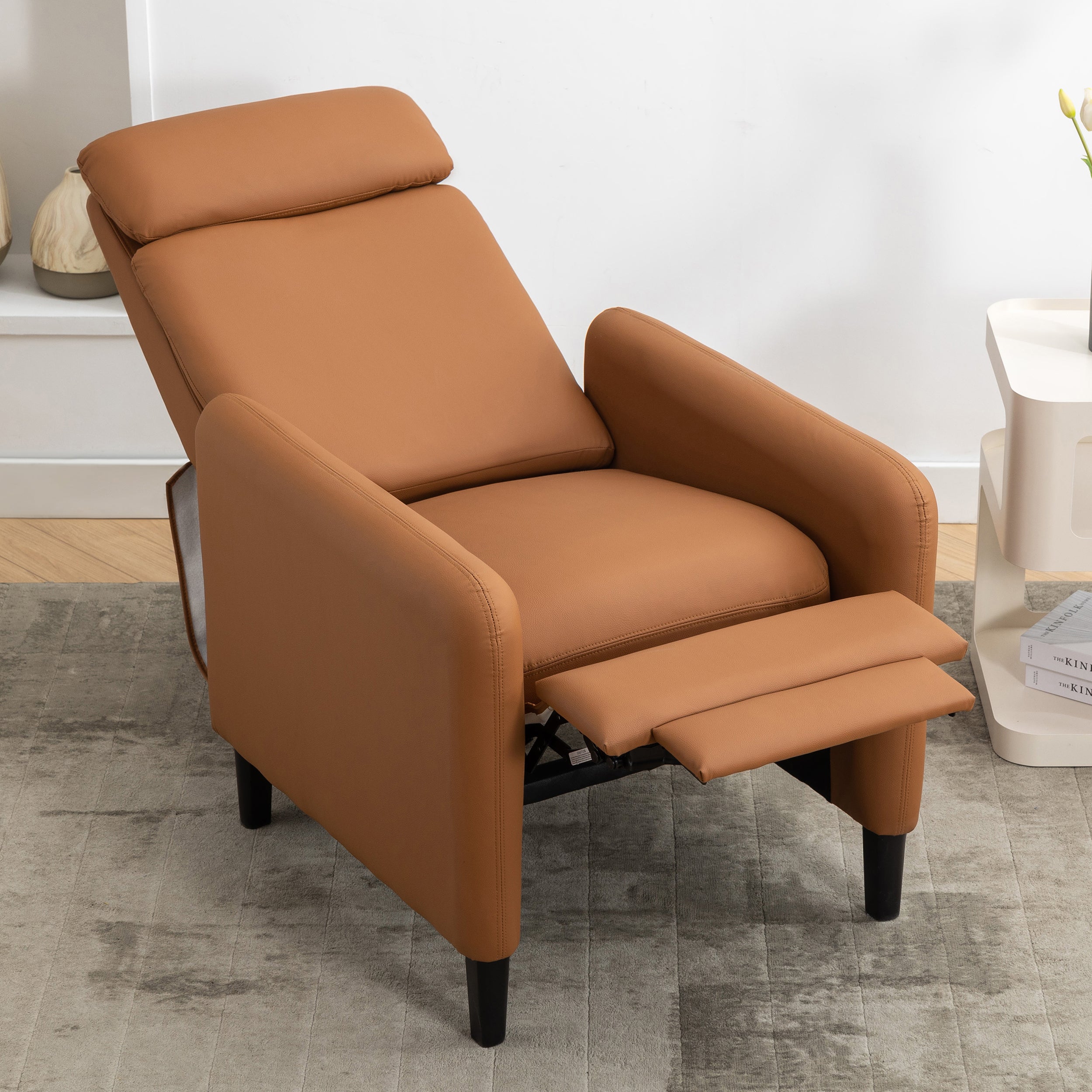 🆓🚛 Modern Artistic Color Design Adjustable Recliner Chair PU Leather for Living Room Bedroom Home Theater, Burnt Orange