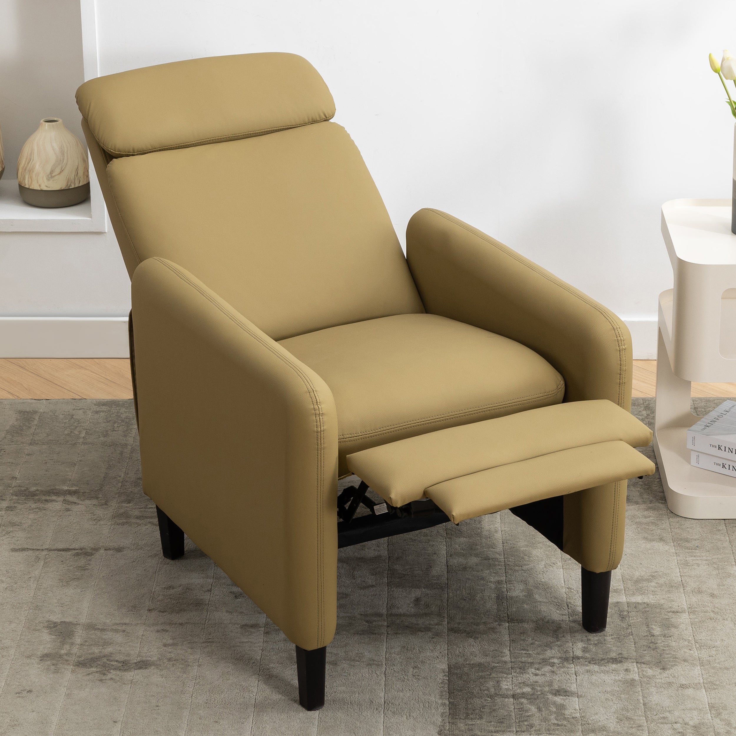 🆓🚛 Modern Artistic Color Design Adjustable Recliner Chair PU Leather for Living Room Bedroom Home Theater, Mustard Green