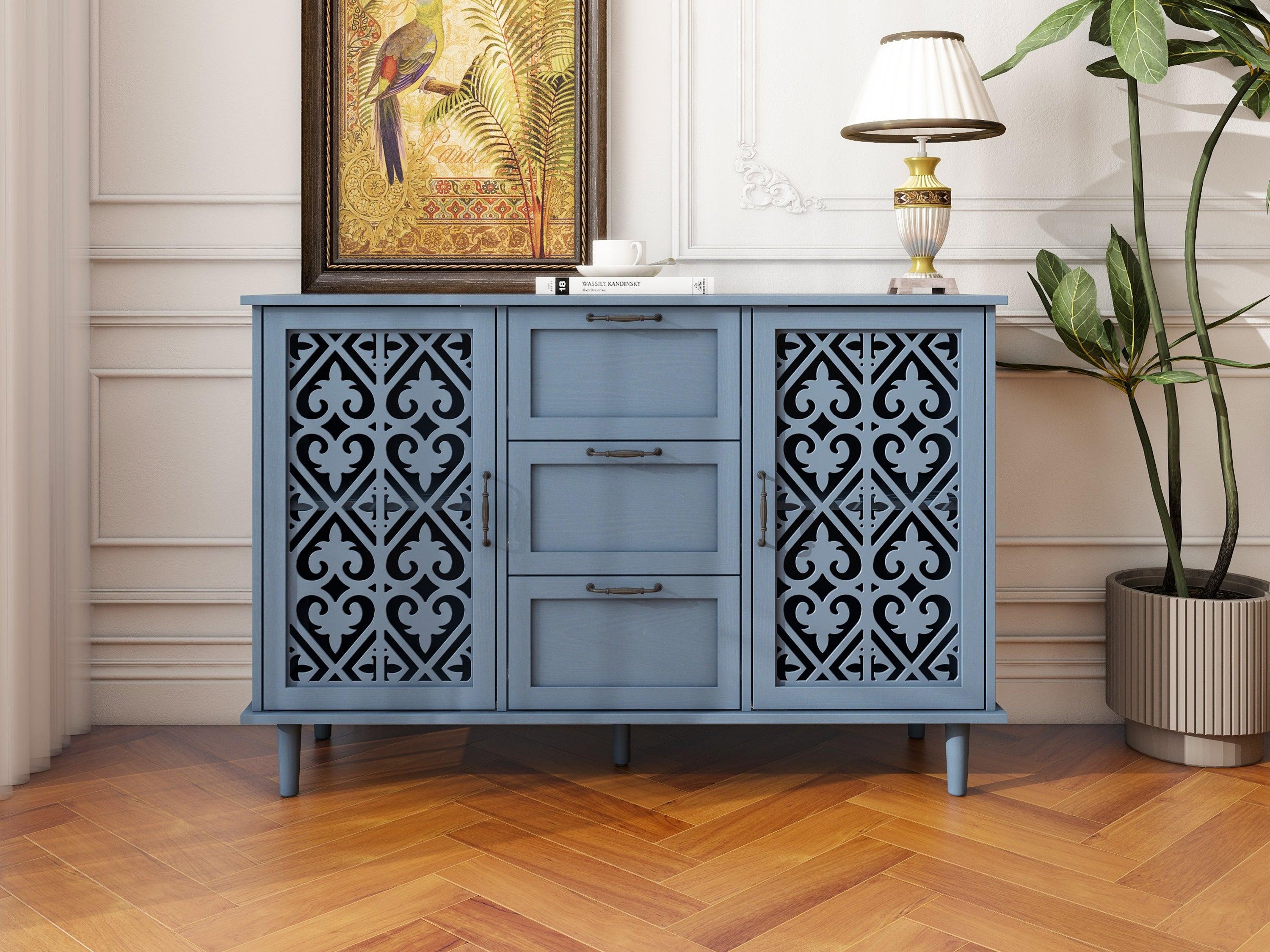 🆓🚛 2 Door 3 Drawer Sideboard Cabinet, Suitable for Bedroom, Living Room, Study, Blue