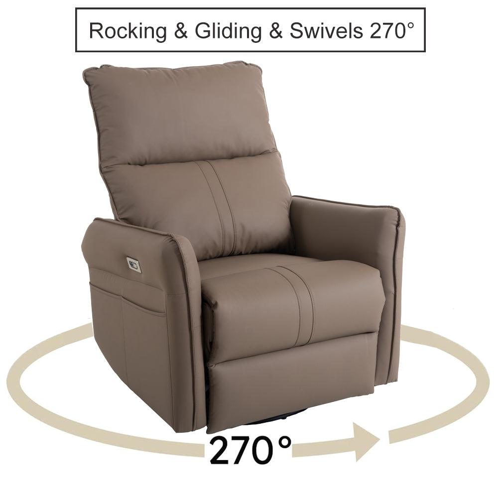 🆓🚛 270° Power Swivel Rocker Recliner Chair, Electric Glider Reclining Sofa With Usb Ports, Power Swivel Glider, Rocking Chair Nursery Recliners for Living Room Bedroom(Brown)