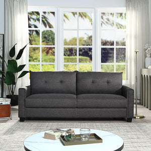 🆓🚛 81" Linen Fabric Upholstery Sofa Couch, Tufted Cushions, Easy Assembly, Dark Grey - LamCham