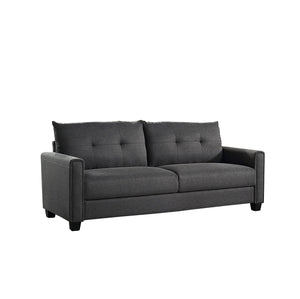 🆓🚛 81" Linen Fabric Upholstery Sofa Couch, Tufted Cushions, Easy Assembly, Dark Grey - LamCham