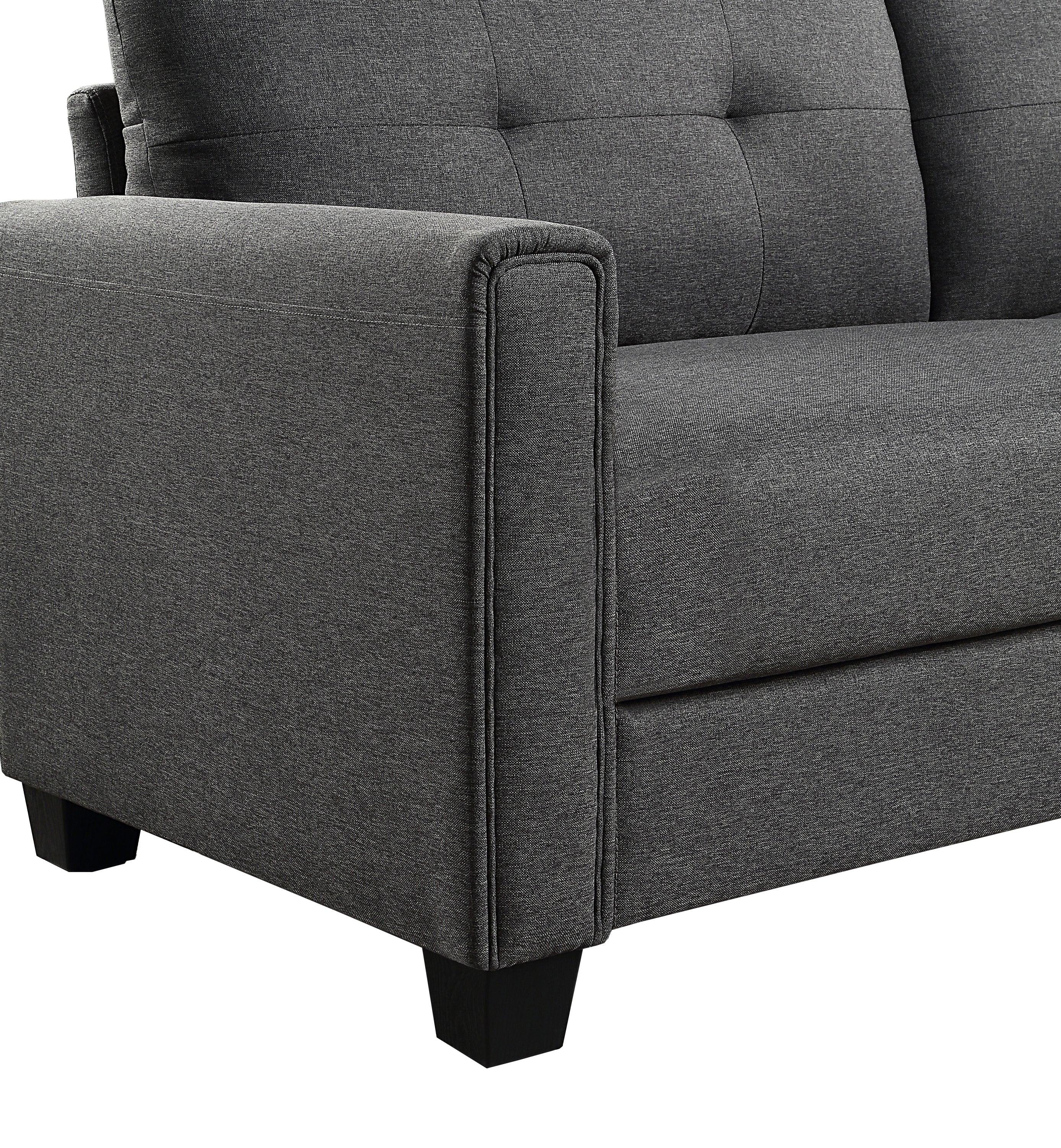 🆓🚛 81" Linen Fabric Upholstery Sofa Couch, Tufted Cushions, Easy Assembly, Dark Grey - LamCham