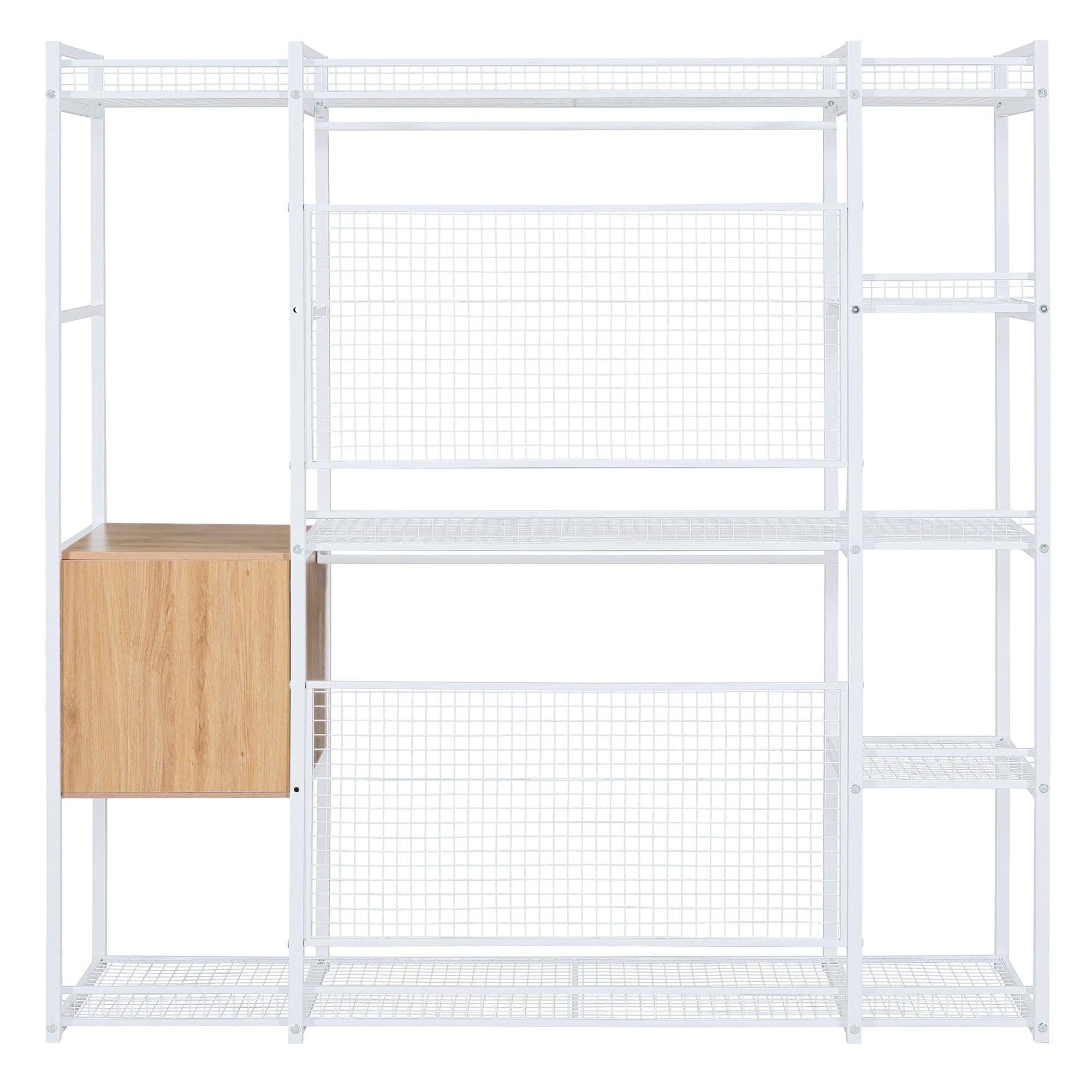 Open-Style Wardrobe with Hanging Rails, Shelves and Drawers, White - LamCham