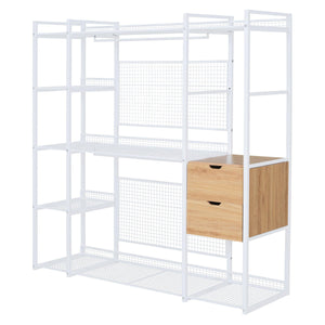 Open-Style Wardrobe with Hanging Rails, Shelves and Drawers, White - LamCham