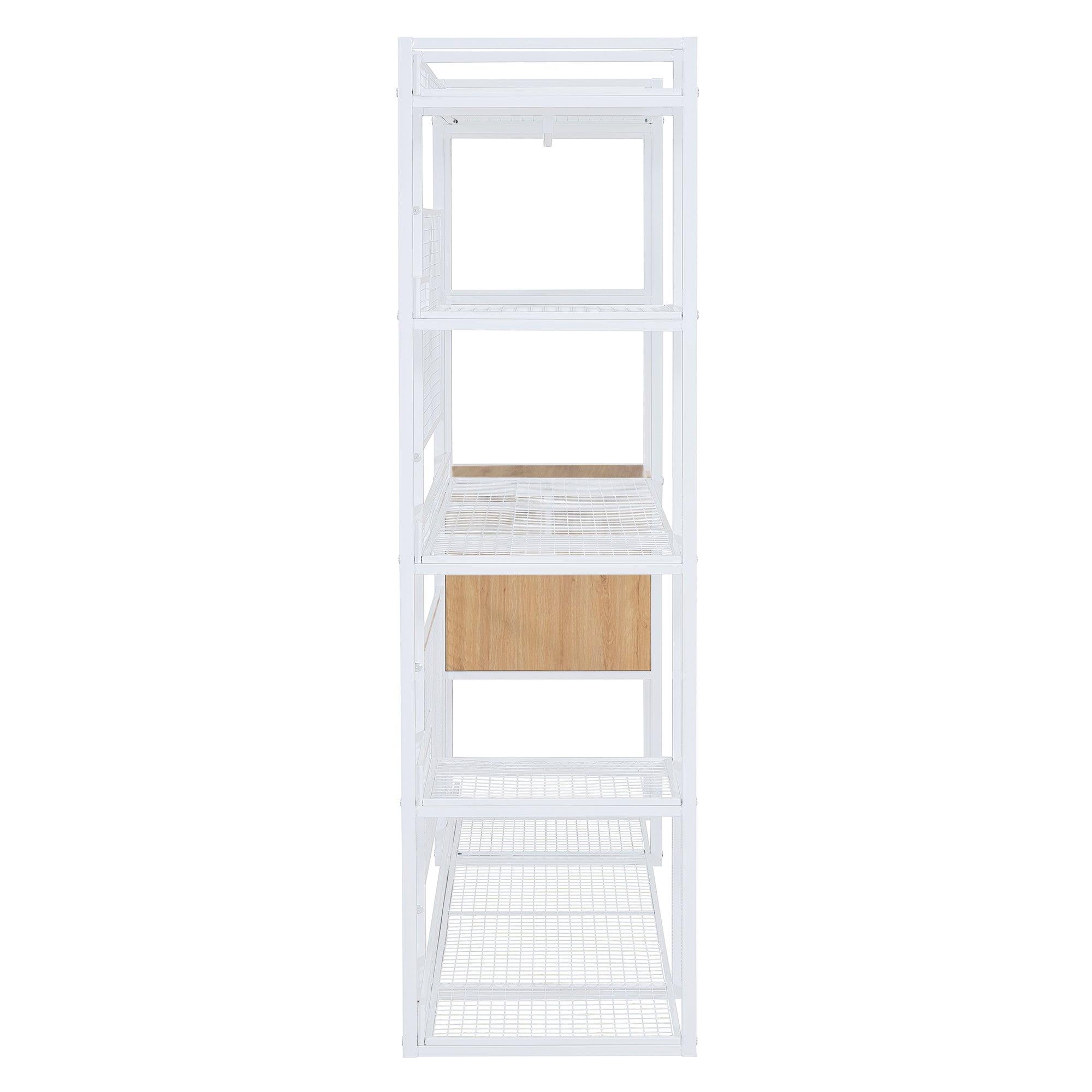 Open-Style Wardrobe with Hanging Rails, Shelves and Drawers, White - LamCham