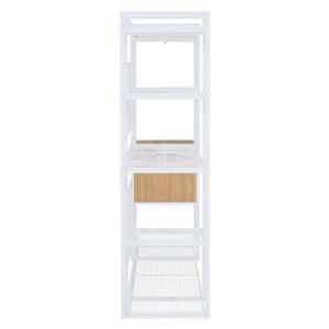 Open-Style Wardrobe with Hanging Rails, Shelves and Drawers, White - LamCham