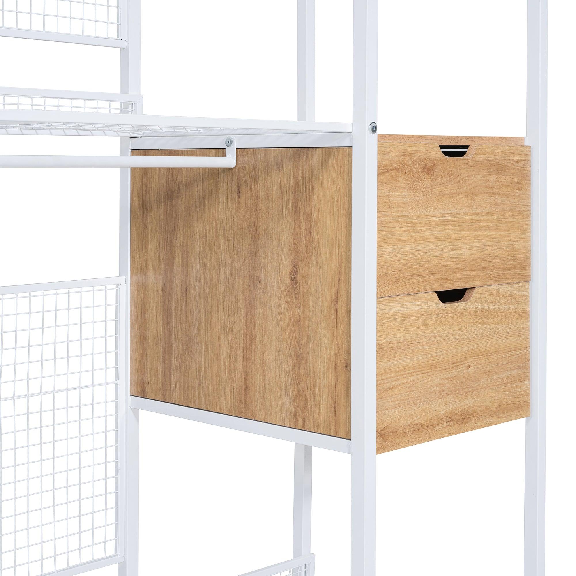 Open-Style Wardrobe with Hanging Rails, Shelves and Drawers, White - LamCham