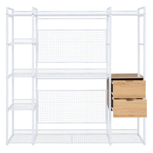 Open-Style Wardrobe with Hanging Rails, Shelves and Drawers, White - LamCham