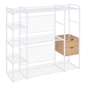 Open-Style Wardrobe with Hanging Rails, Shelves and Drawers, White - LamCham