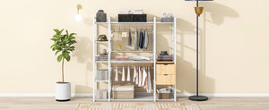 Open-Style Wardrobe with Hanging Rails, Shelves and Drawers, White - LamCham