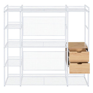 Open-Style Wardrobe with Hanging Rails, Shelves and Drawers, White - LamCham