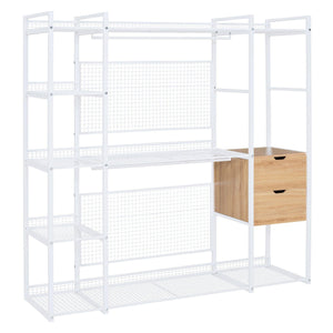 Open-Style Wardrobe with Hanging Rails, Shelves and Drawers, White - LamCham