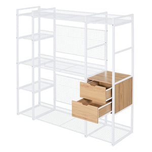 Open-Style Wardrobe with Hanging Rails, Shelves and Drawers, White - LamCham