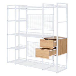 Open-Style Wardrobe with Hanging Rails, Shelves and Drawers, White - LamCham