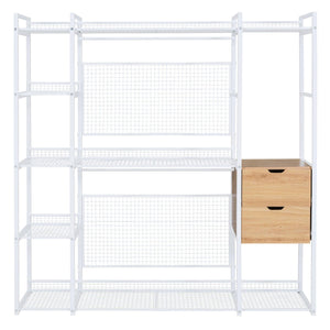 Open-Style Wardrobe with Hanging Rails, Shelves and Drawers, White - LamCham