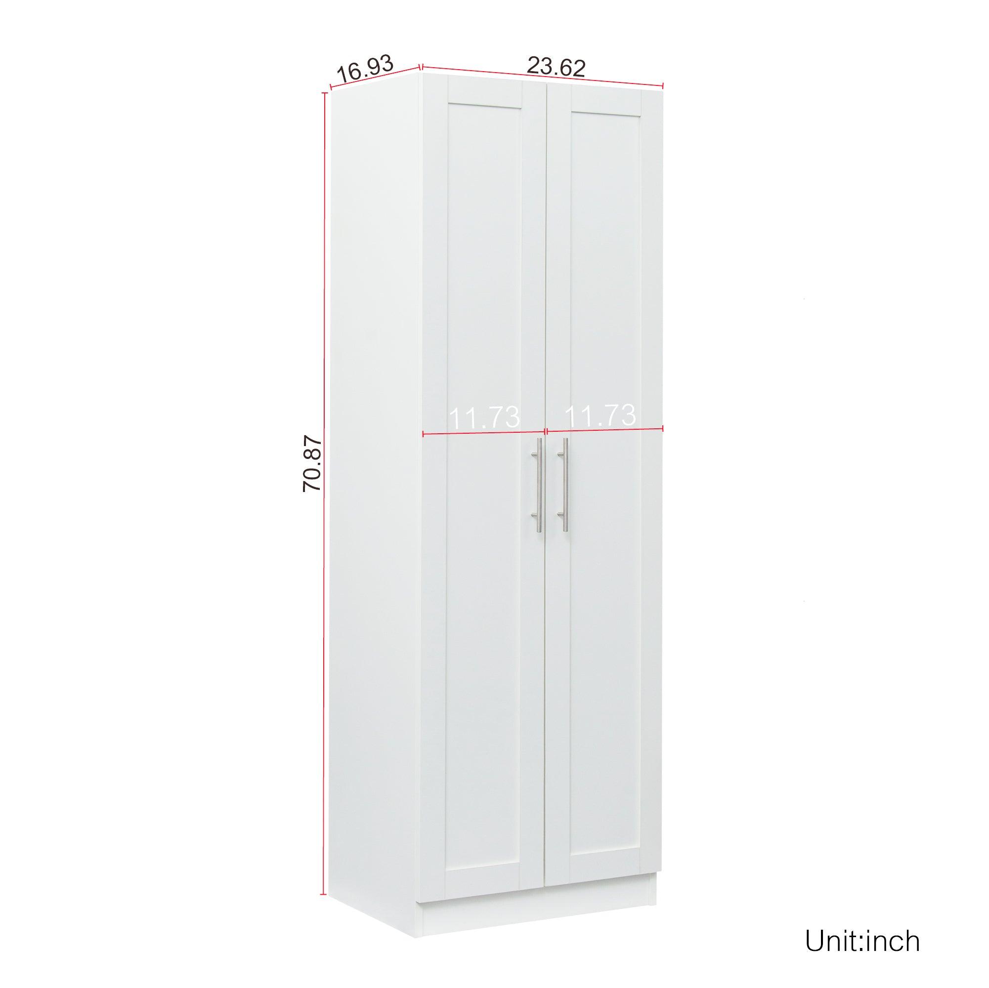 High Wardrobe And Kitchen Cabinet With 2 Doors And 3 Partitions To Separate 4 Storage Spaces, White