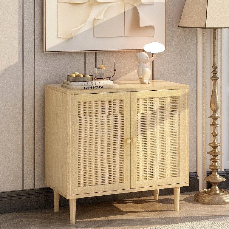 🆓🚛 Rattan Storage Cabinet: Accent Cabinet With Doors, Buffet Cabinet With Storage for Living Room, Hallway, Bedroom