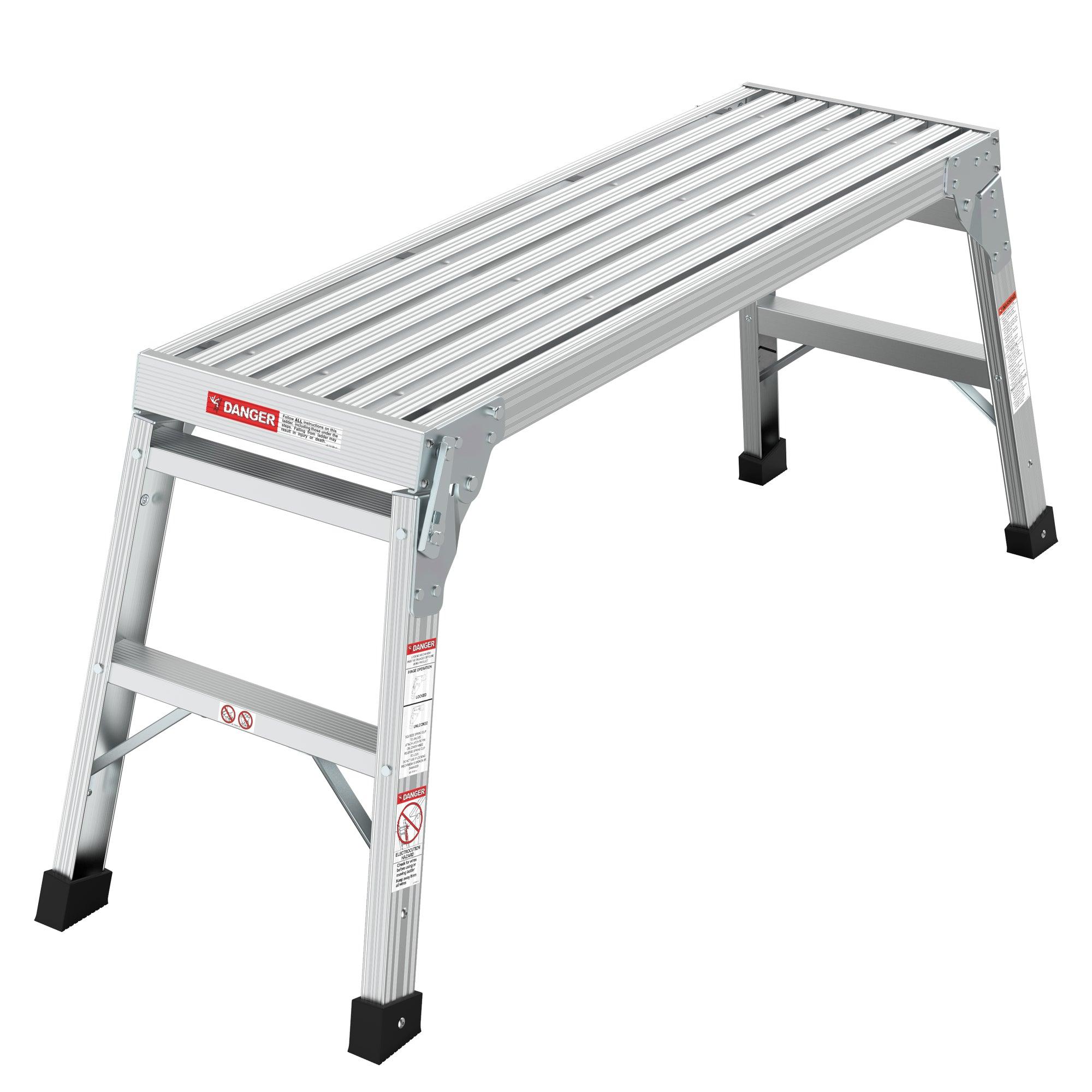 🆓🚛 Work Platform Aluminum Step Ladder Drywall Safe Ansi Approved Of Capacity 225 Lbs Medium Duty Portable Bench Folding Ladders Stool W/Non-Slip Matb