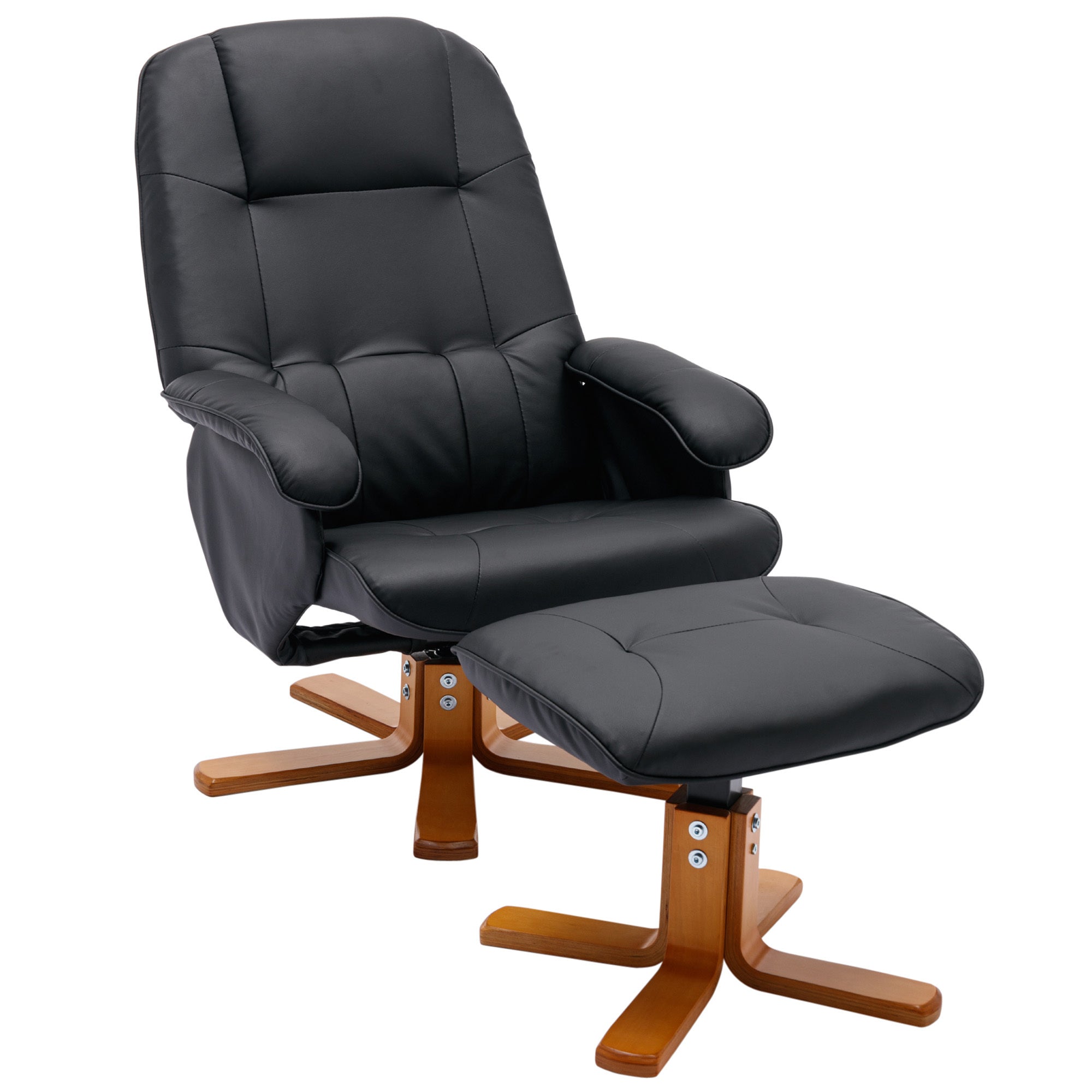 🆓🚛 Recliner Chair With Ottoman, Swivel Recliner Chair With Wood Base for Livingroom, Bedroom, Faux Leather Beige, Black