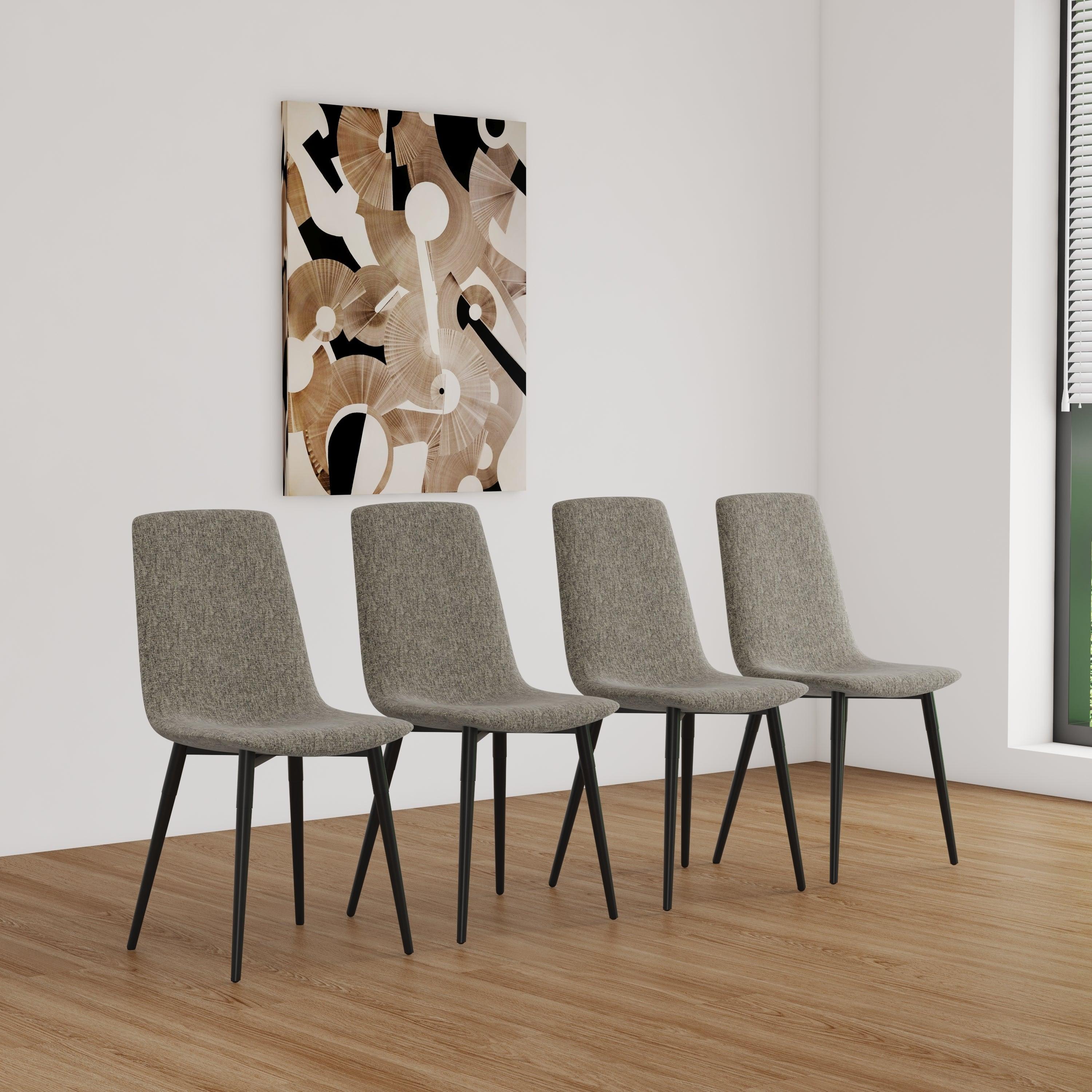 🆓🚛 Dining Chairs Set Of 4, Modern Kitchen Dining Room Chairs, Upholstered Dining Accent Chairs in Linen Cushion Seat & Sturdy Black Metal Legs (Gray)
