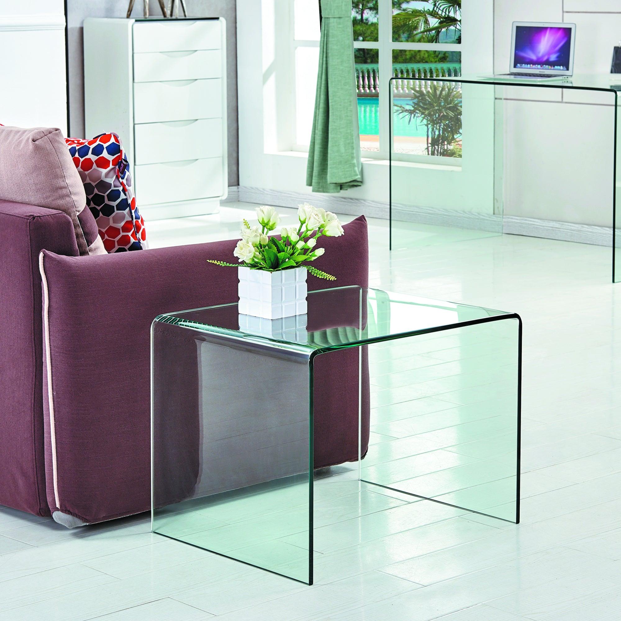 🆓🚛 Tempered Trasparent Glass End Table Small Sofa Table