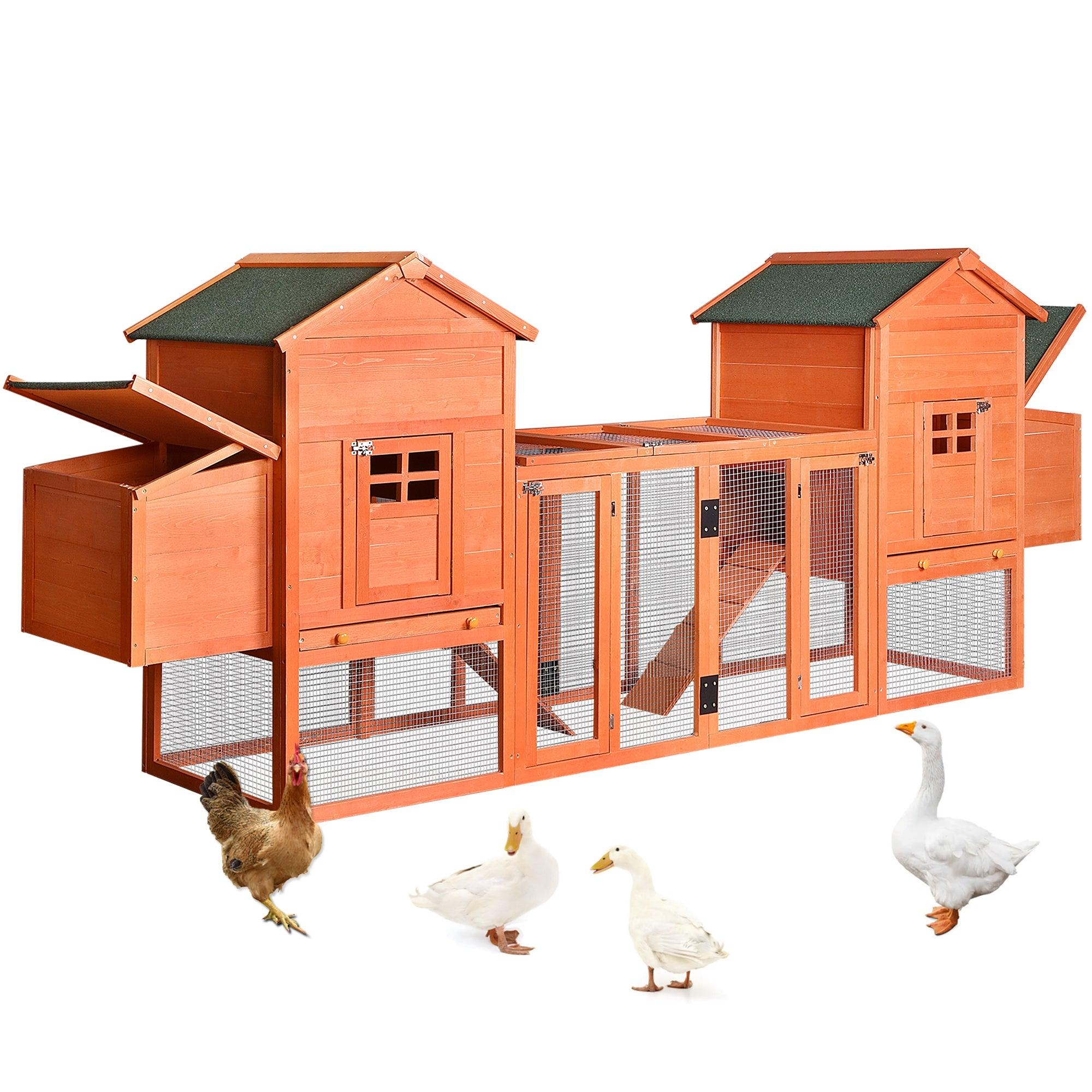 🆓🚛 Outdoor Wooden Chicken Coop, 124" Large Hen Cage Rabbit House, Bunny Hutch With Ventilation Door, Removable Ramp Garden Backyard Pet House Chicken Nesting Box